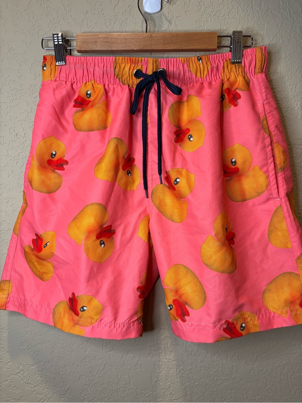 Men's Bright Pink Rubber Duck Swim Trunks